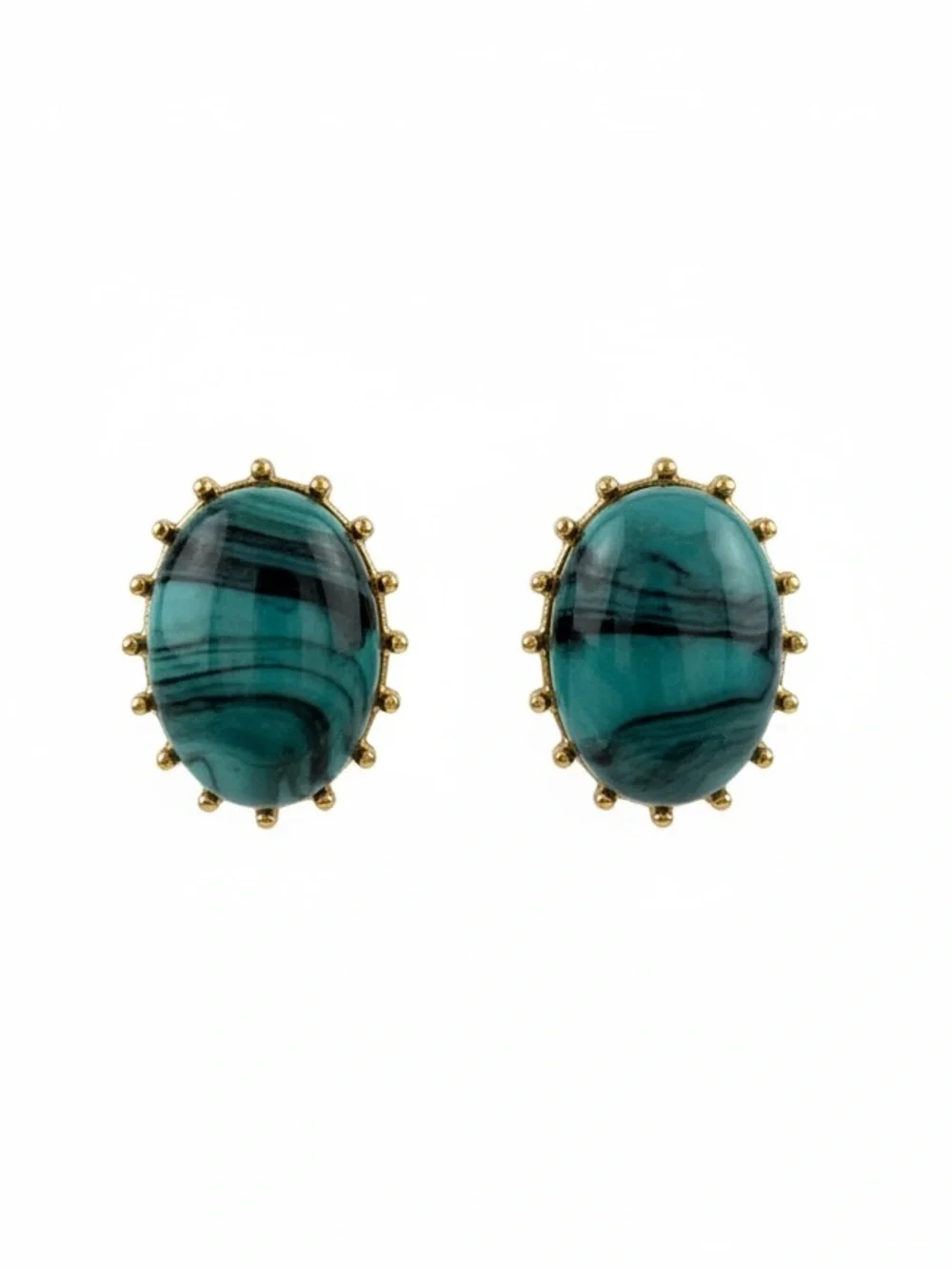 Plunder Teal Green Marbled Oval Stud Earrings fashion jewelry New